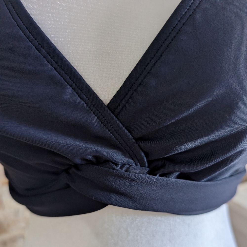 Athleta Swim Set Navy Blue Halter Bikini 34B/C Underwire Top Medium Bottom image 3